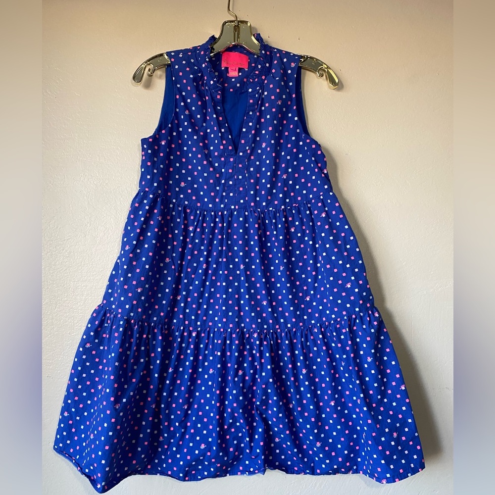 Lily Pulitzer cotton swing dress novella borealis blue pockets Xs
